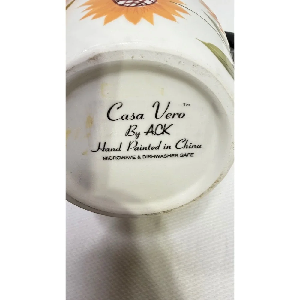 Casa Vero by ACK Hand Painted Rooster Sunflower Ceramic Pitcher with Lid 10 in